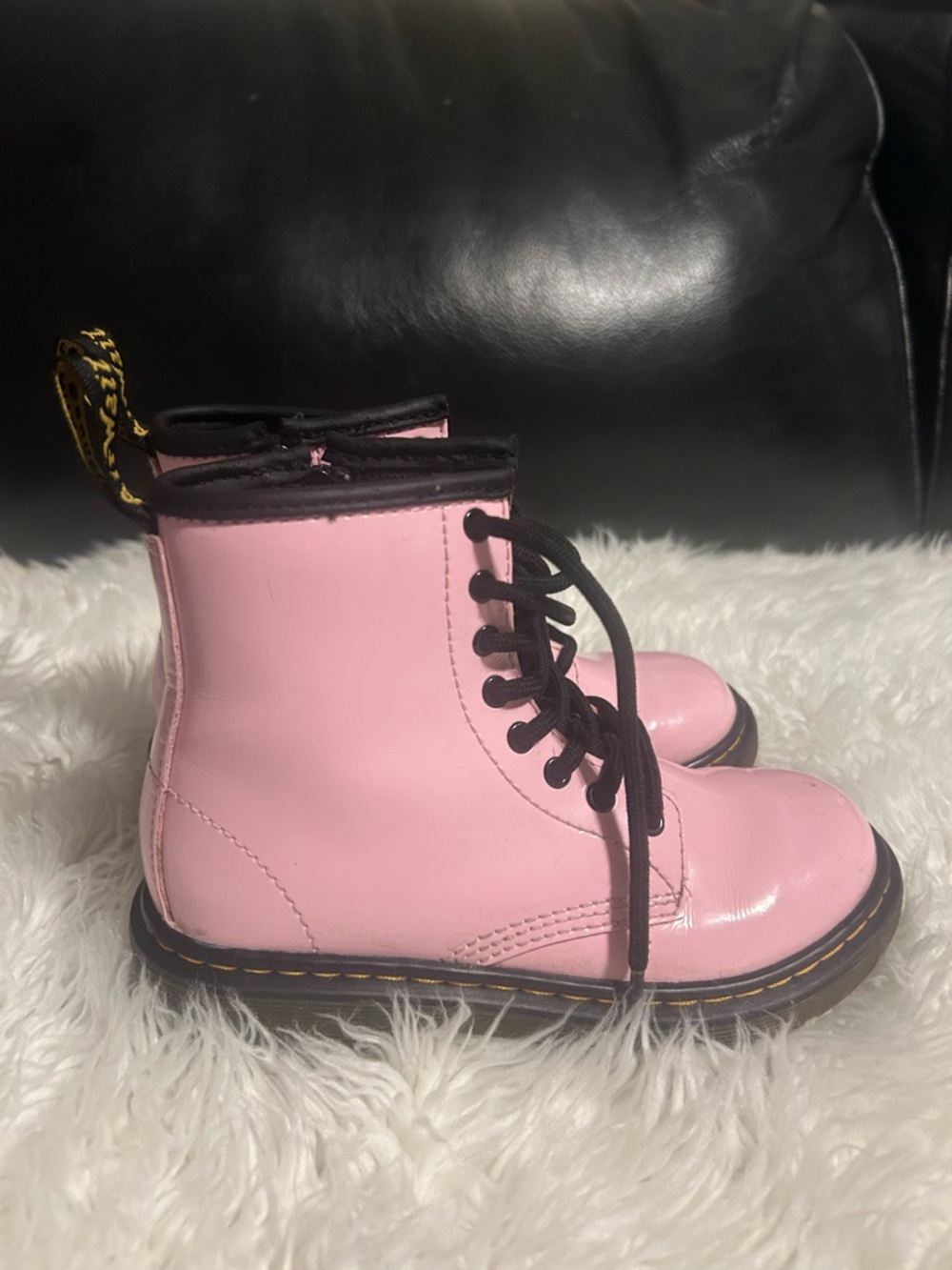 Dr. Martens Pink and Black Lace-Up Boot Interior